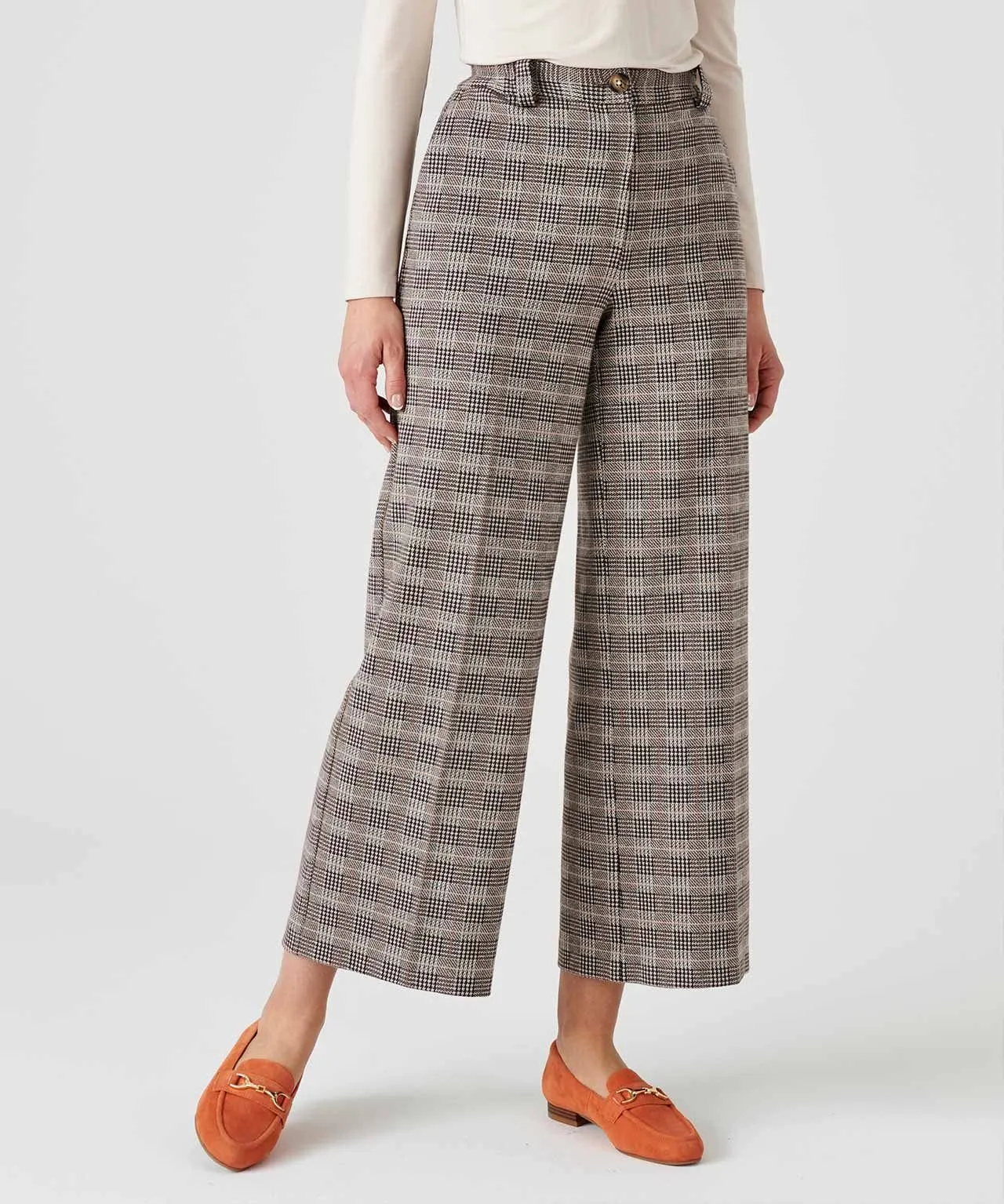 Trendy 7/8 Knitted Check Trousers for Women