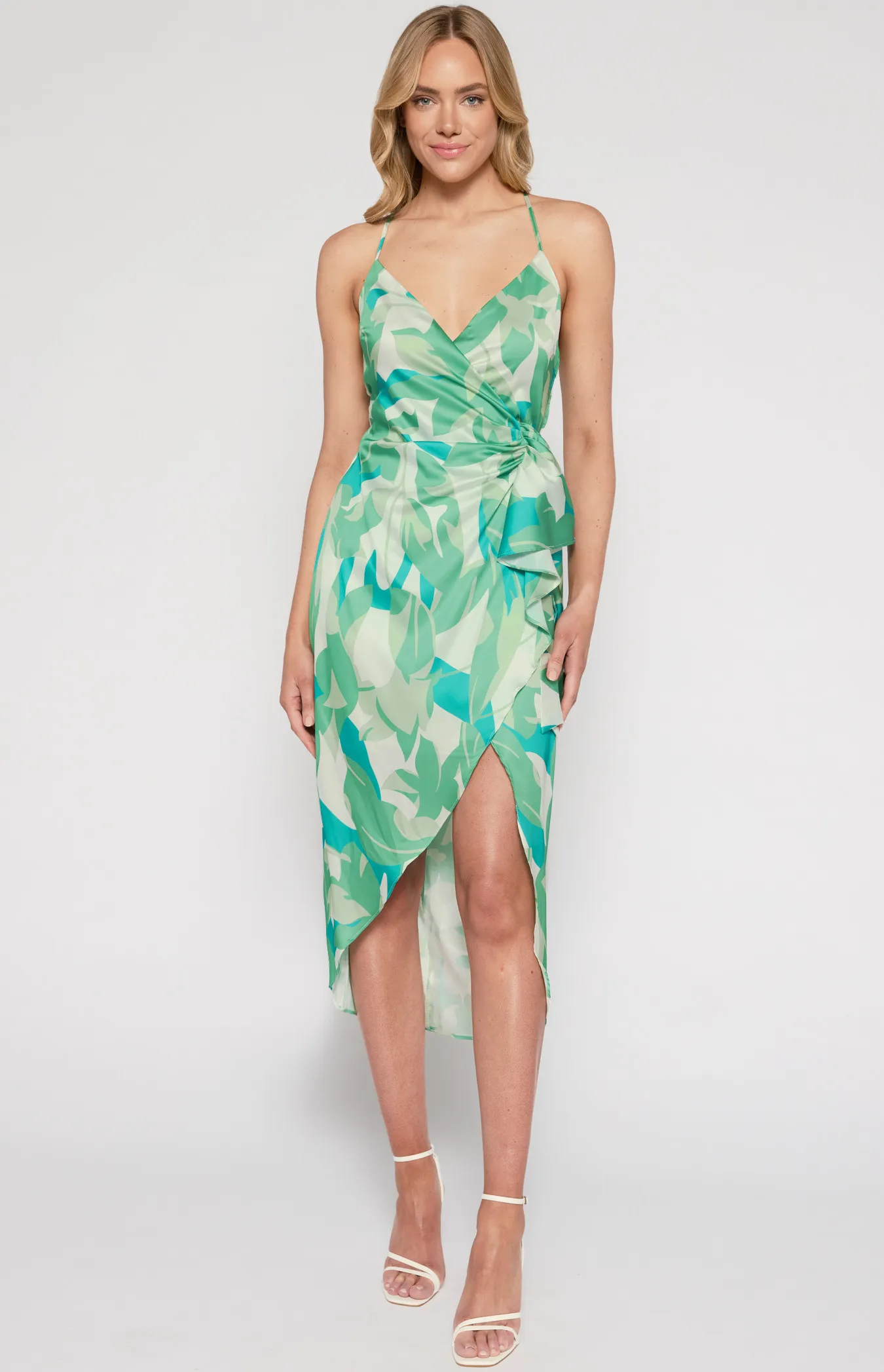 Satin Abstract Print Dress with Cross Back (SDR1358A)