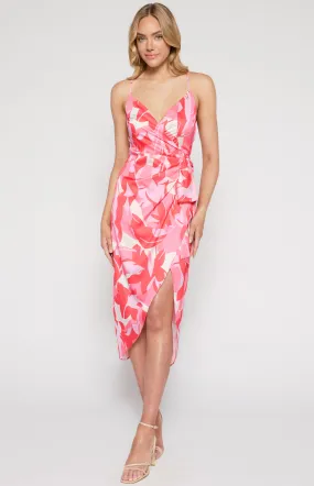 Satin Abstract Print Dress with Cross Back (SDR1358A)