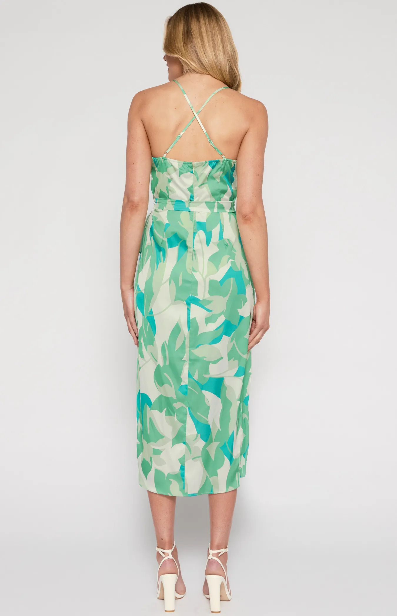 Satin Abstract Print Dress with Cross Back (SDR1358A)