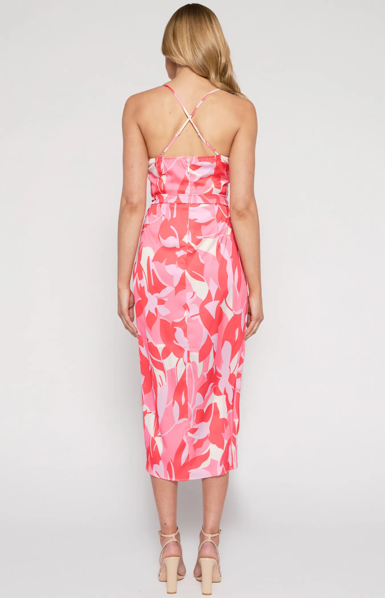 Satin Abstract Print Dress with Cross Back (SDR1358A)