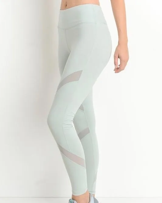 Cross Mesh Panel Mint Leggings