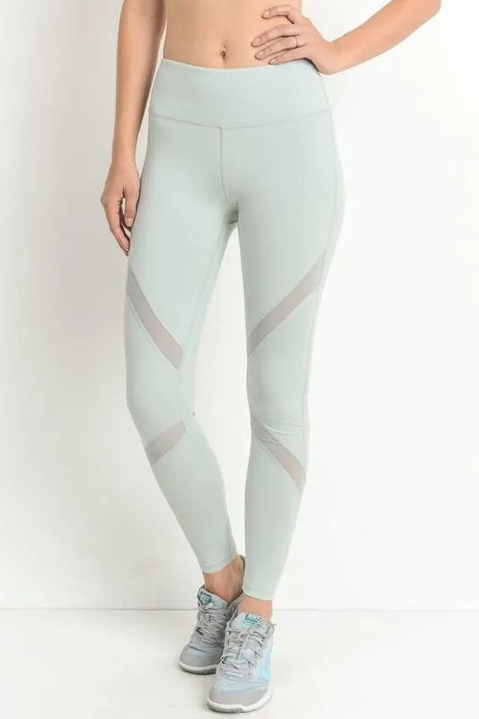 Cross Mesh Panel Mint Leggings