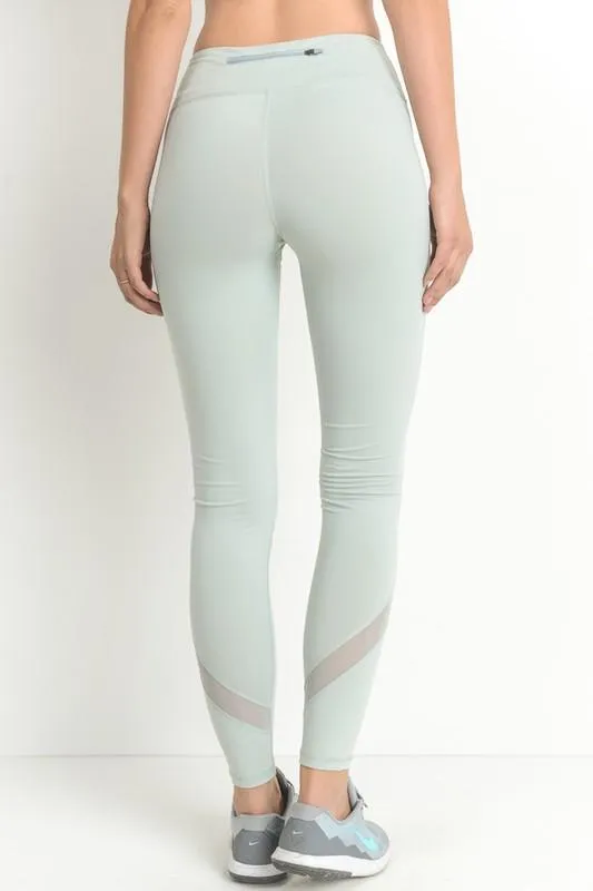 Cross Mesh Panel Mint Leggings