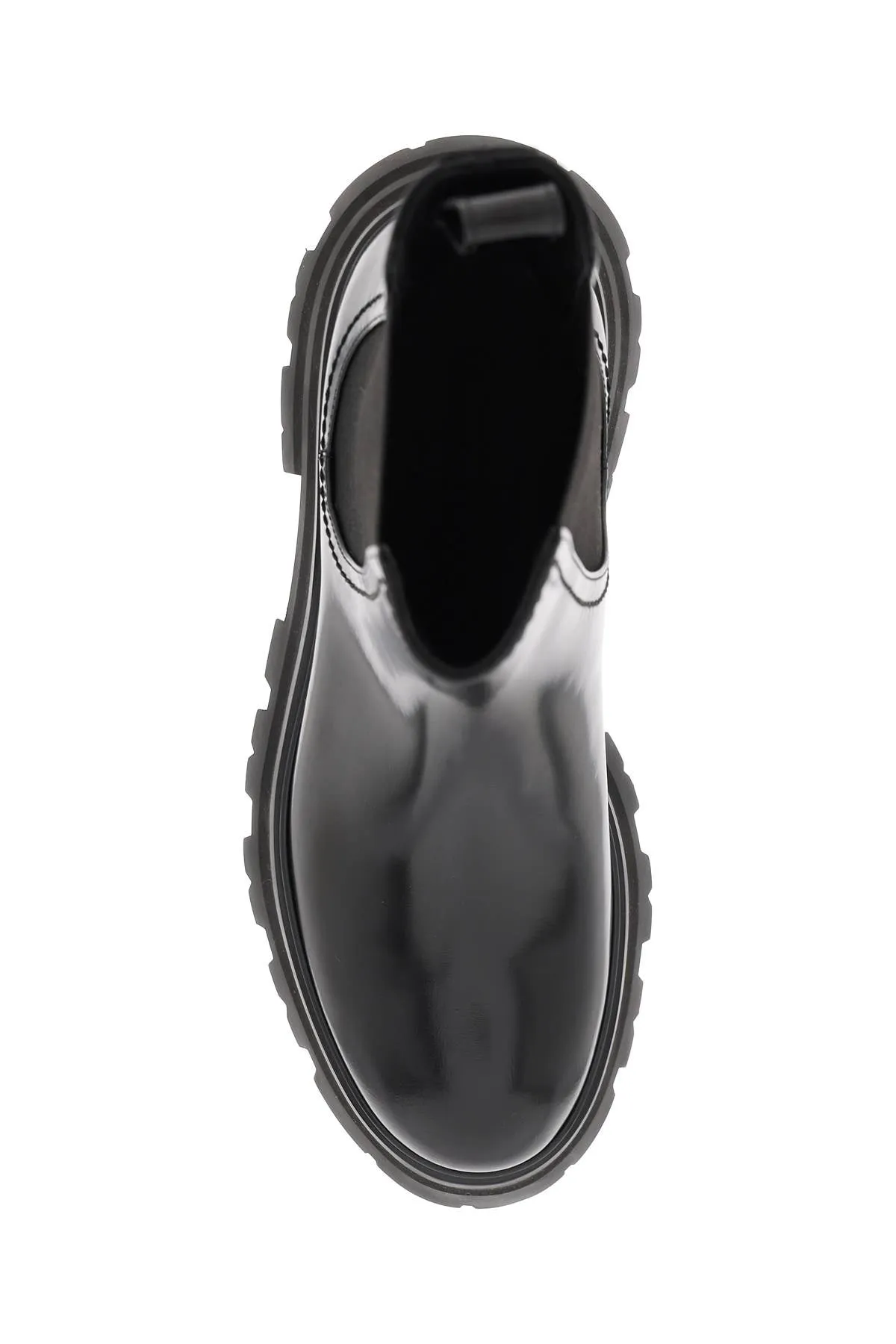 Alexander McQueen shiny leather Chelsea boots in black, style number 757487 WIDU1.