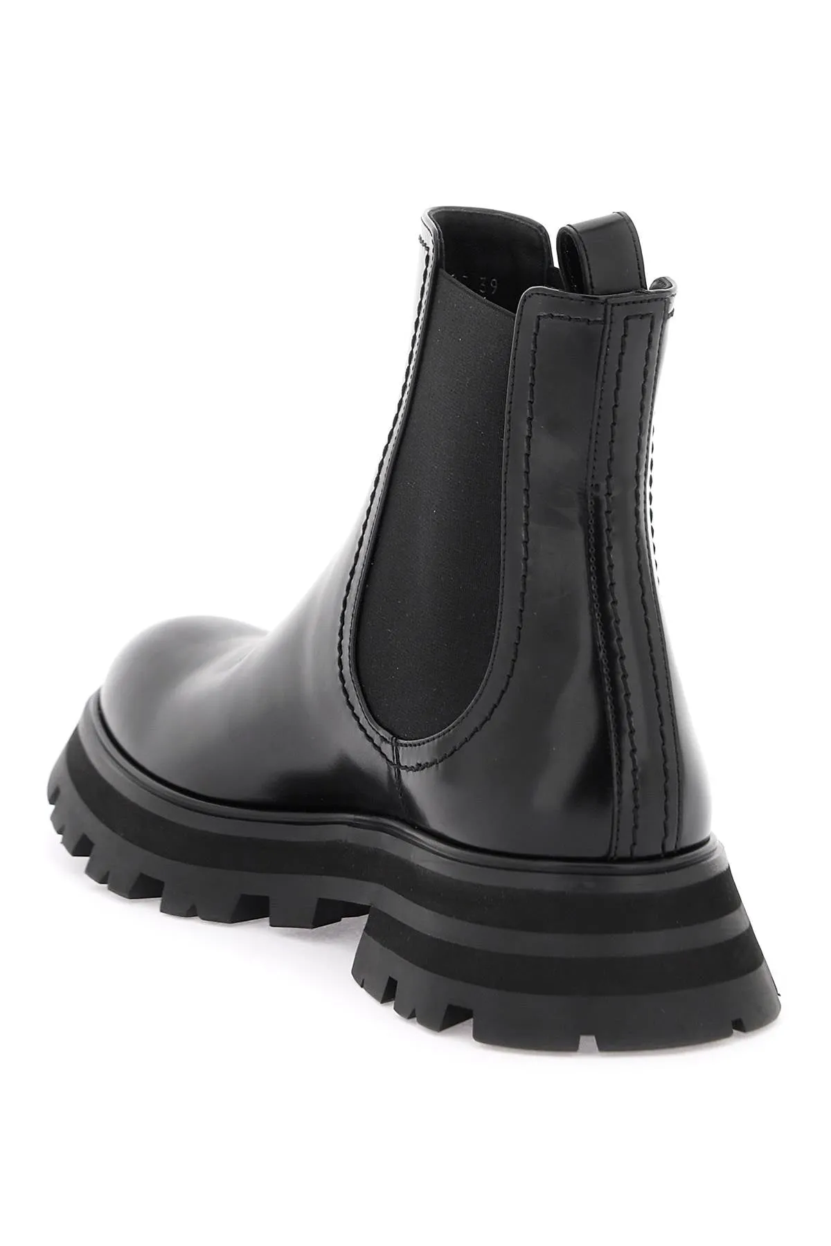 Alexander McQueen shiny leather Chelsea boots in black, style number 757487 WIDU1.