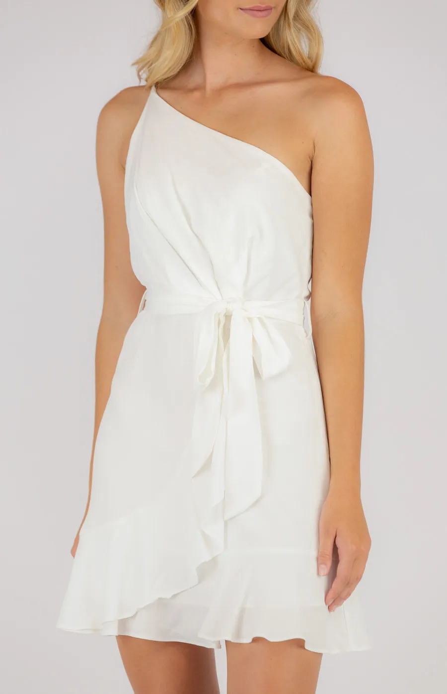 Frill Hem Asymmetrical Neckline Dress