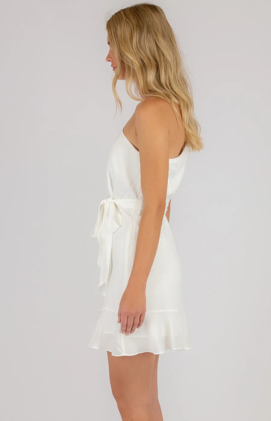 Frill Hem Asymmetrical Neckline Dress