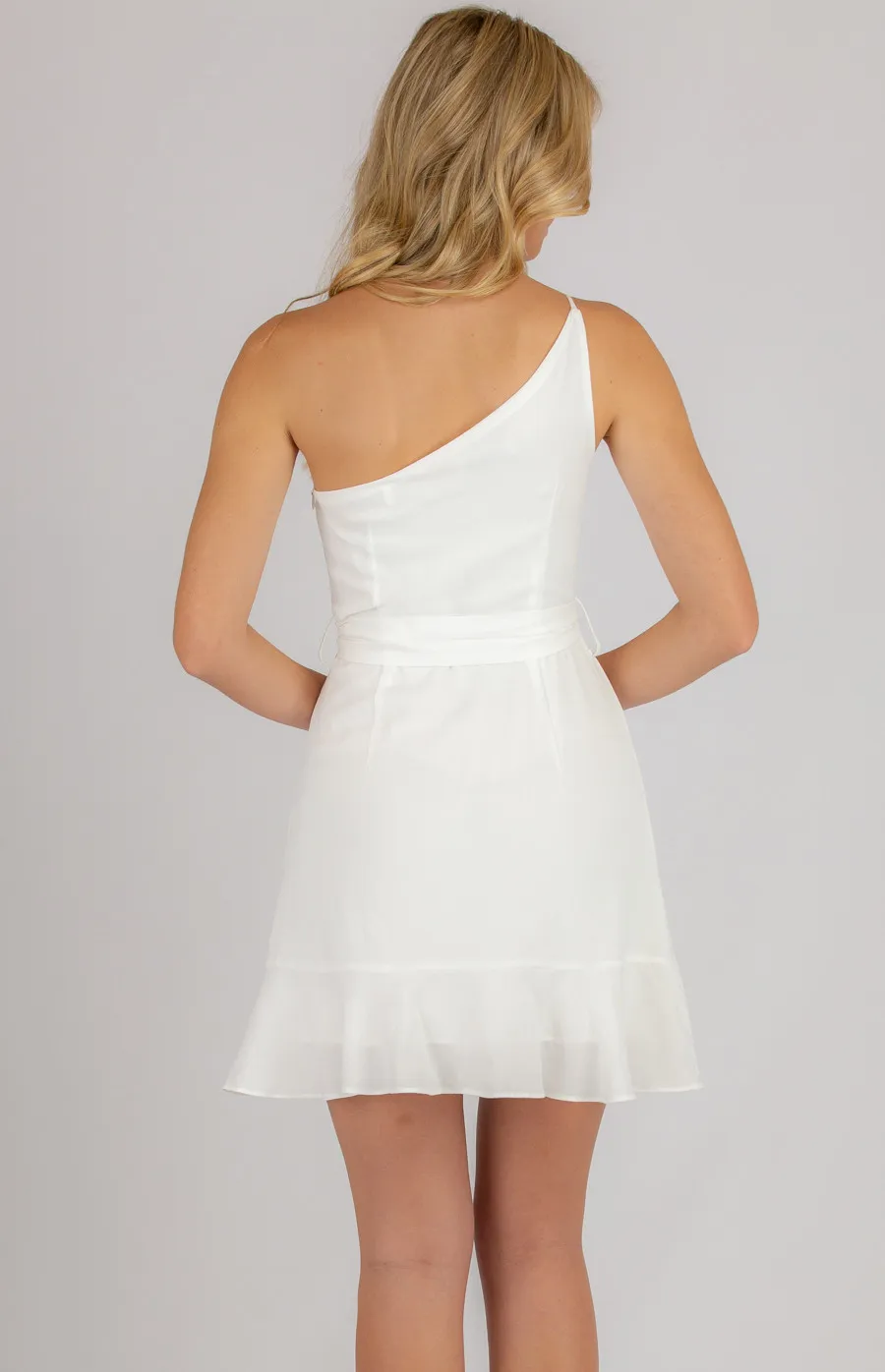 Frill Hem Asymmetrical Neckline Dress