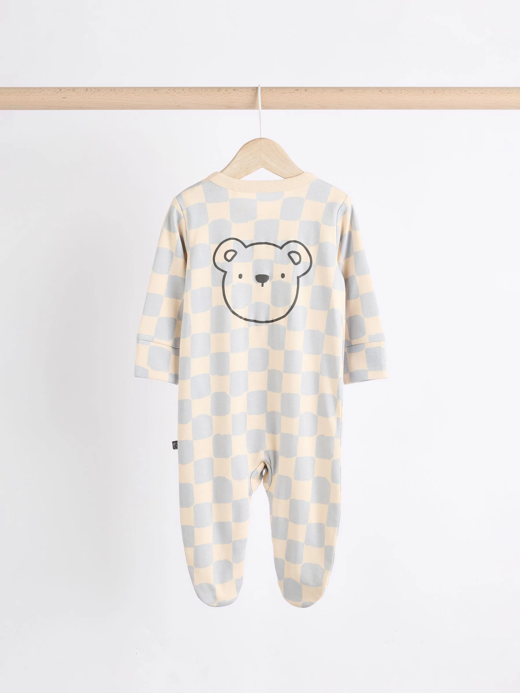 Bear Checkerboard Baby Sleepsuits 3 Pack (0mths-3yrs)
