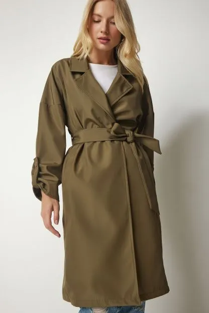 Belted trench coat for women