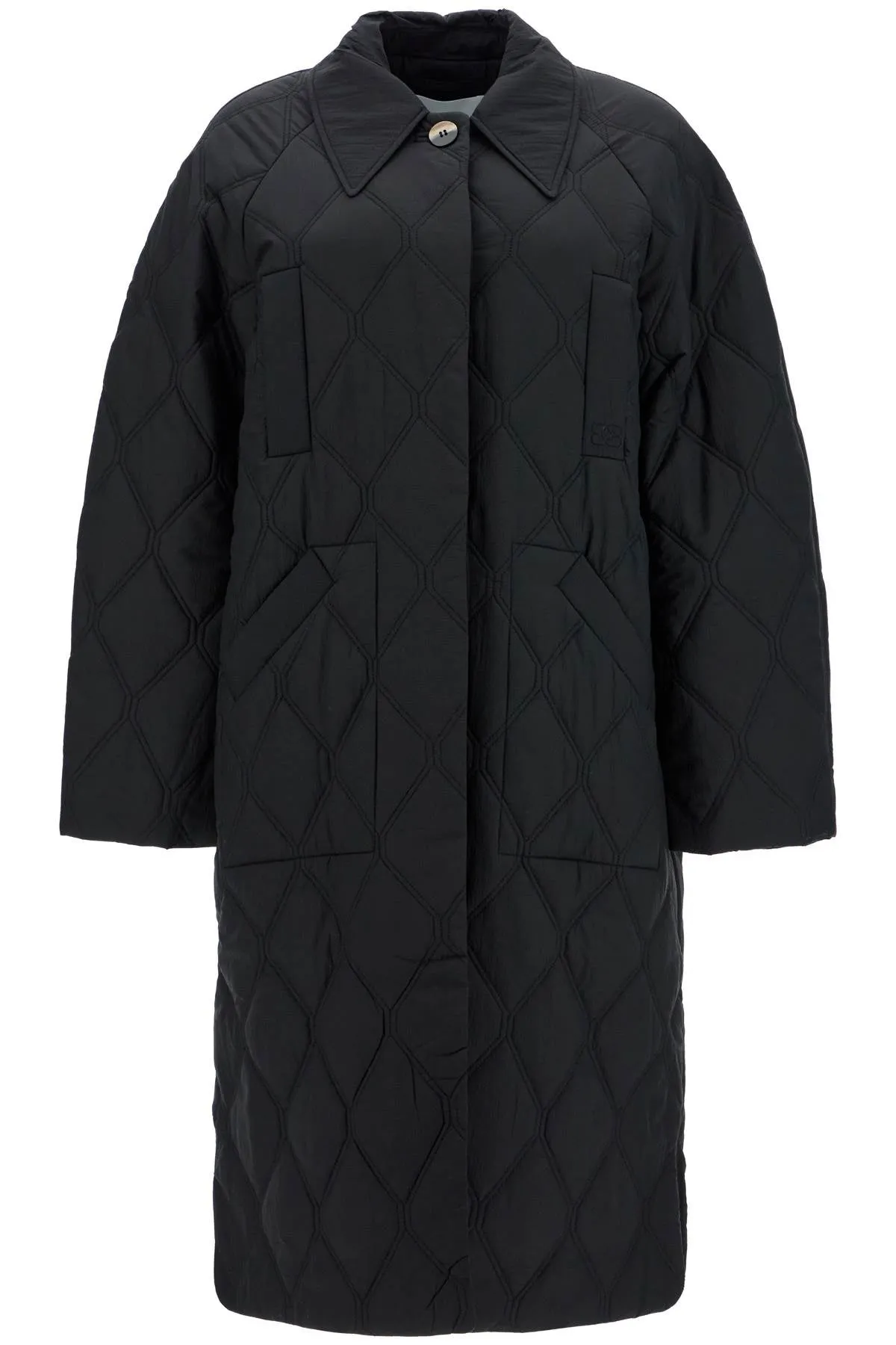 Black Ganni Long Quilted Puffer Coat