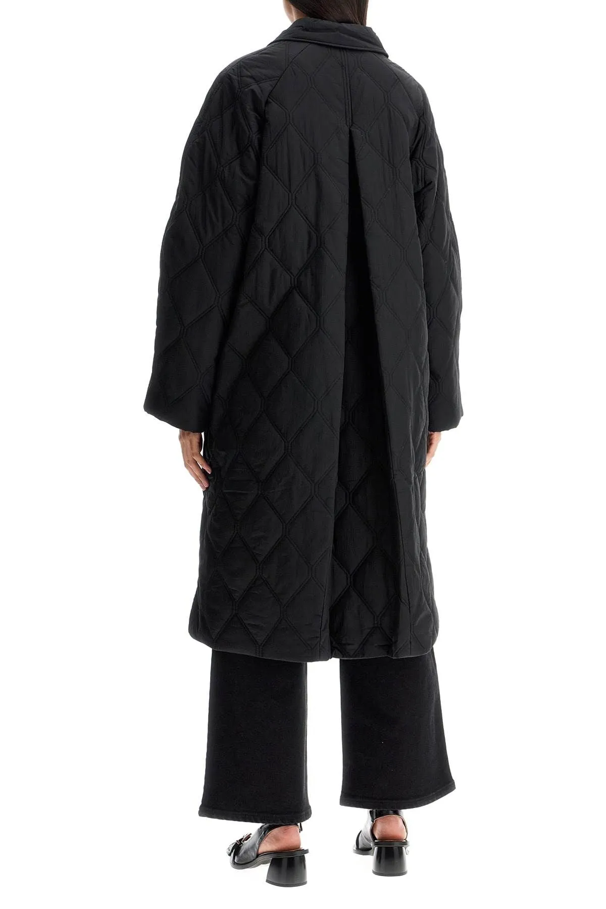 Black Ganni Long Quilted Puffer Coat