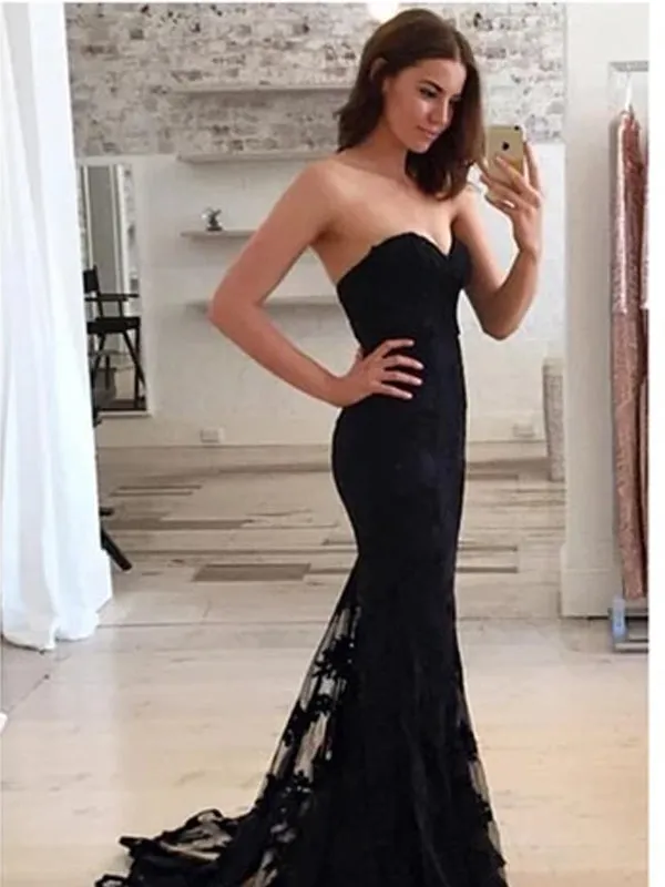 Black Mermaid Vintage Sweetheart Evening Party Prom Dress