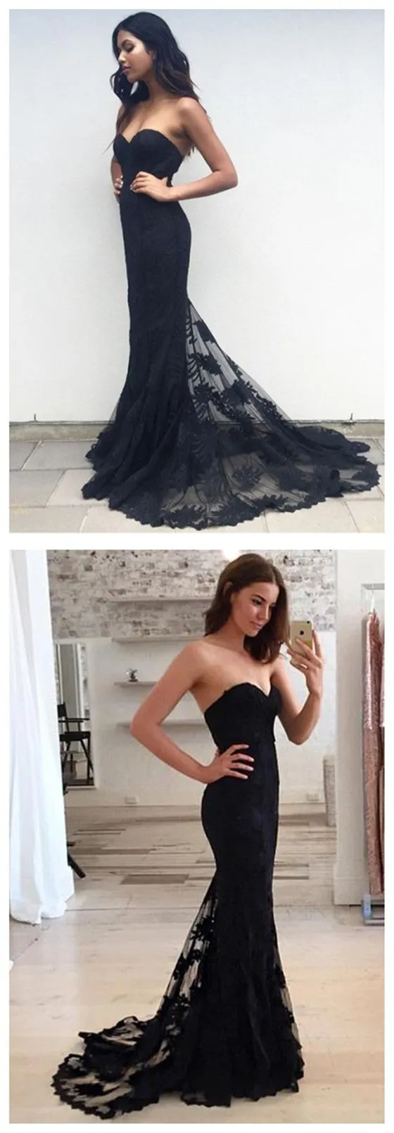 Black Mermaid Vintage Sweetheart Evening Party Prom Dress