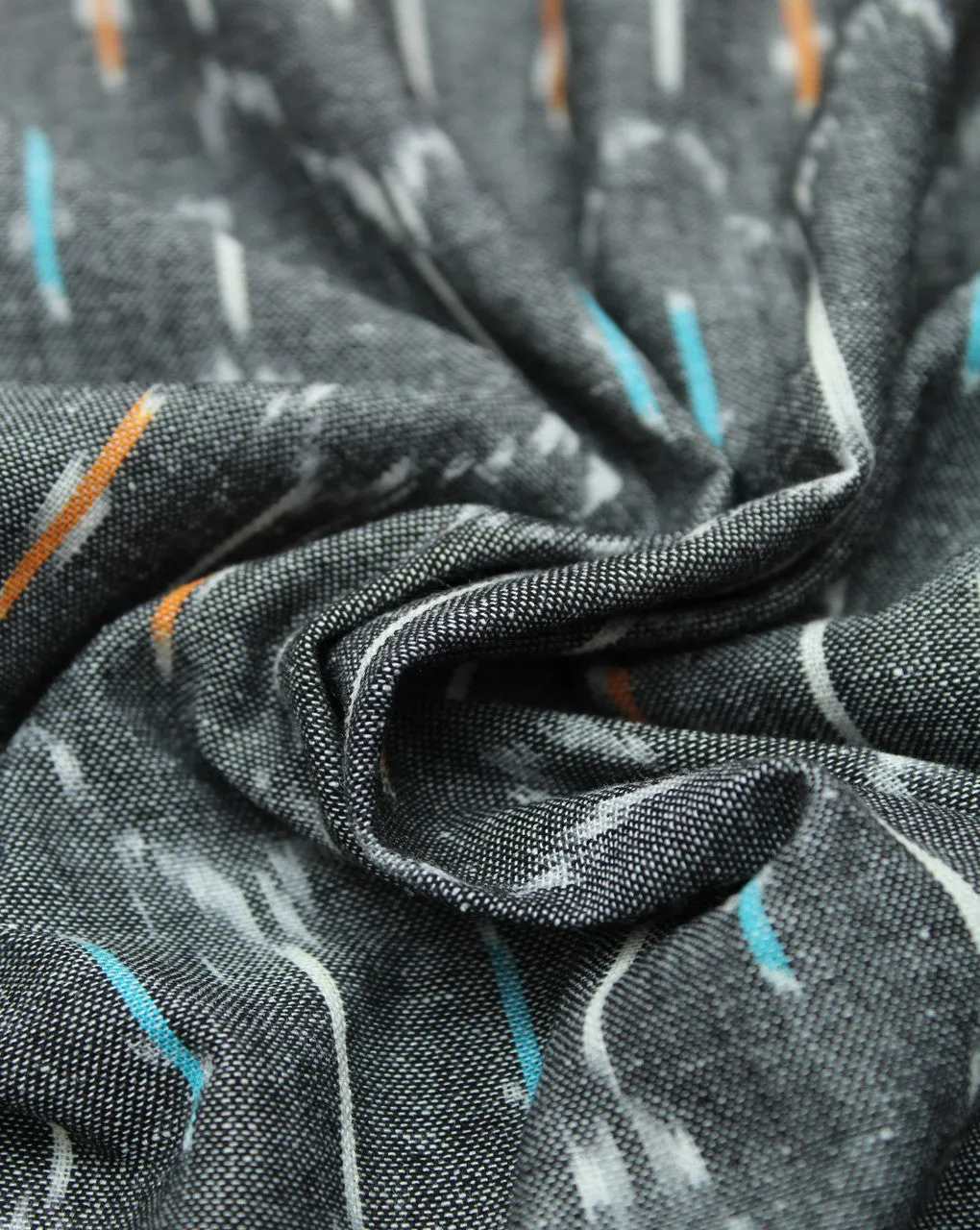 Black Off White Abstract Cotton Ikat Fabric