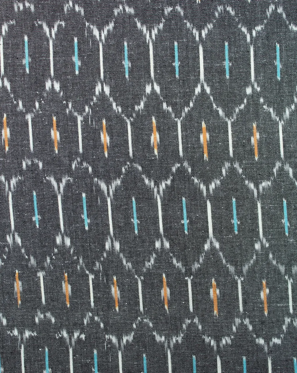 Black Off White Abstract Cotton Ikat Fabric