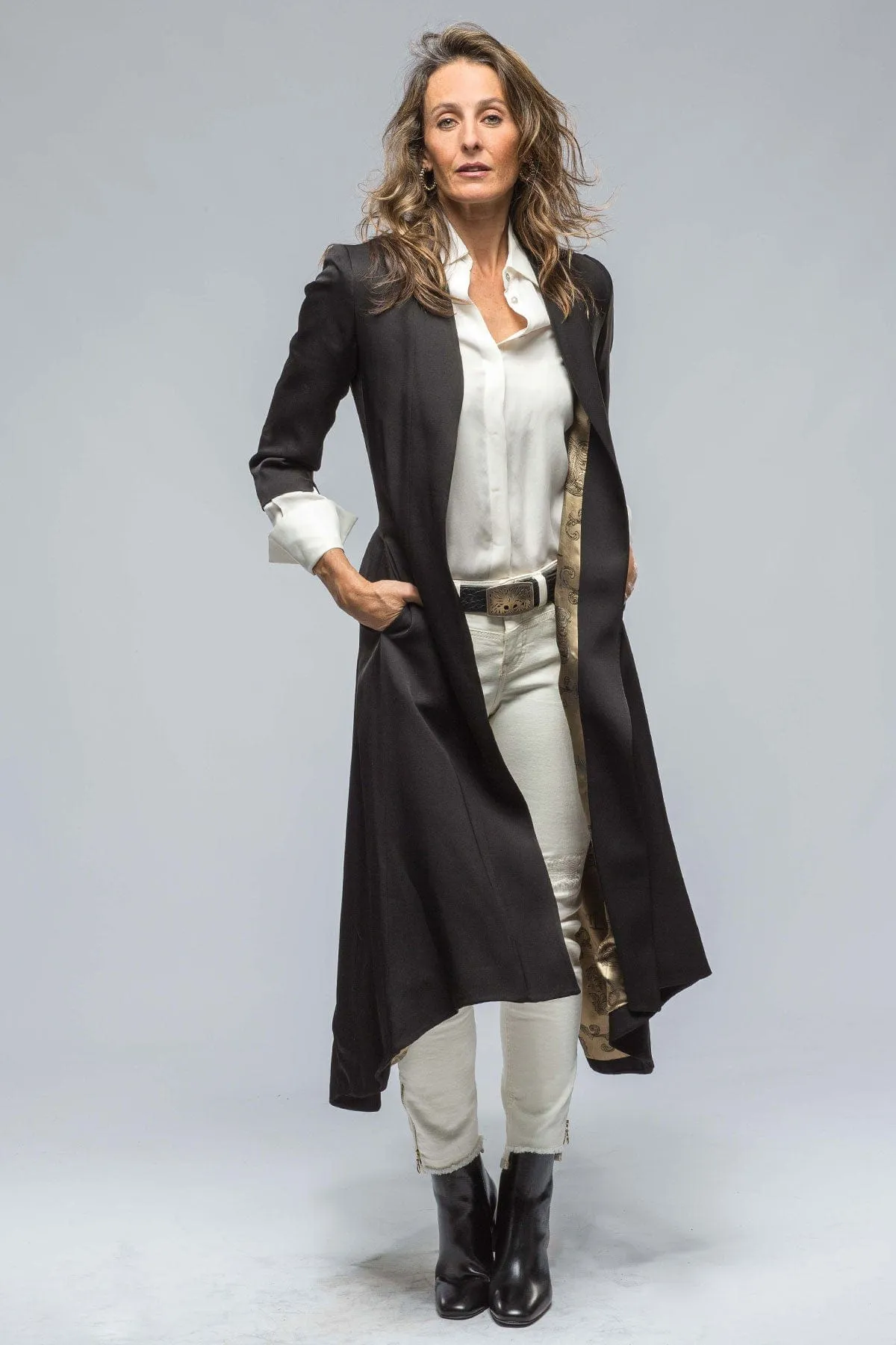 Black Sharkskin Morgana Long Coat