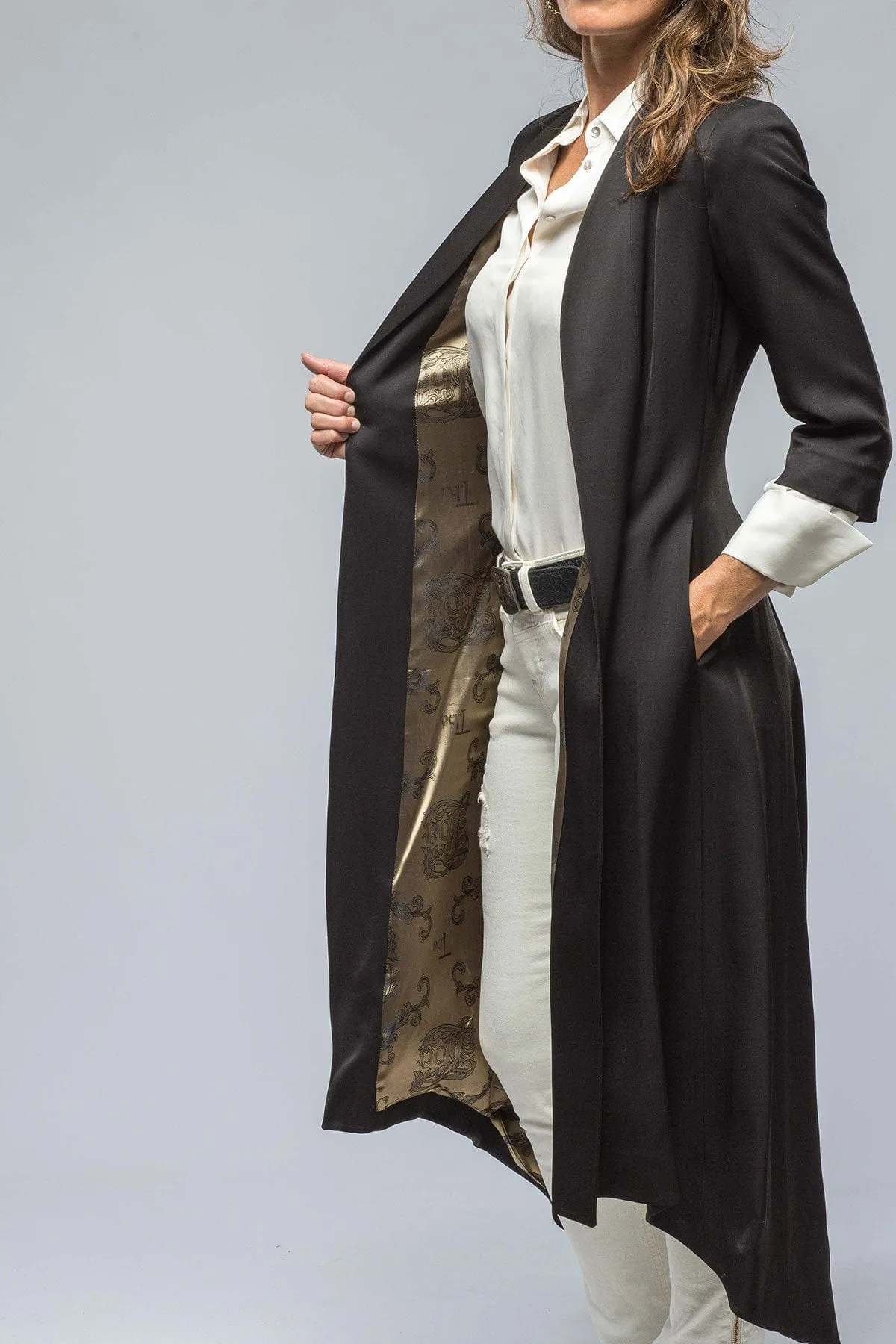 Black Sharkskin Morgana Long Coat