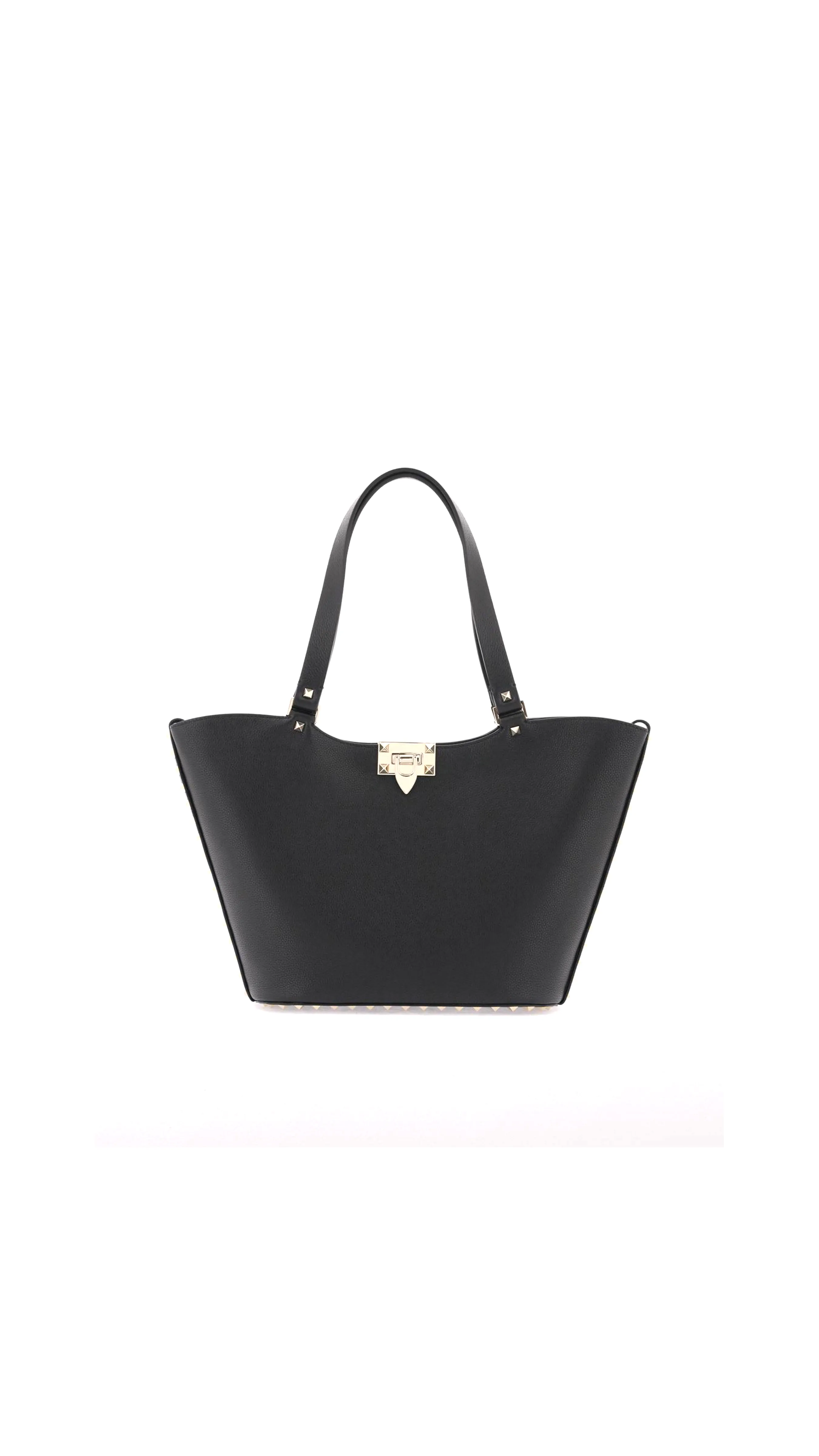 Black Small Grainy Calfskin Rockstud Bag