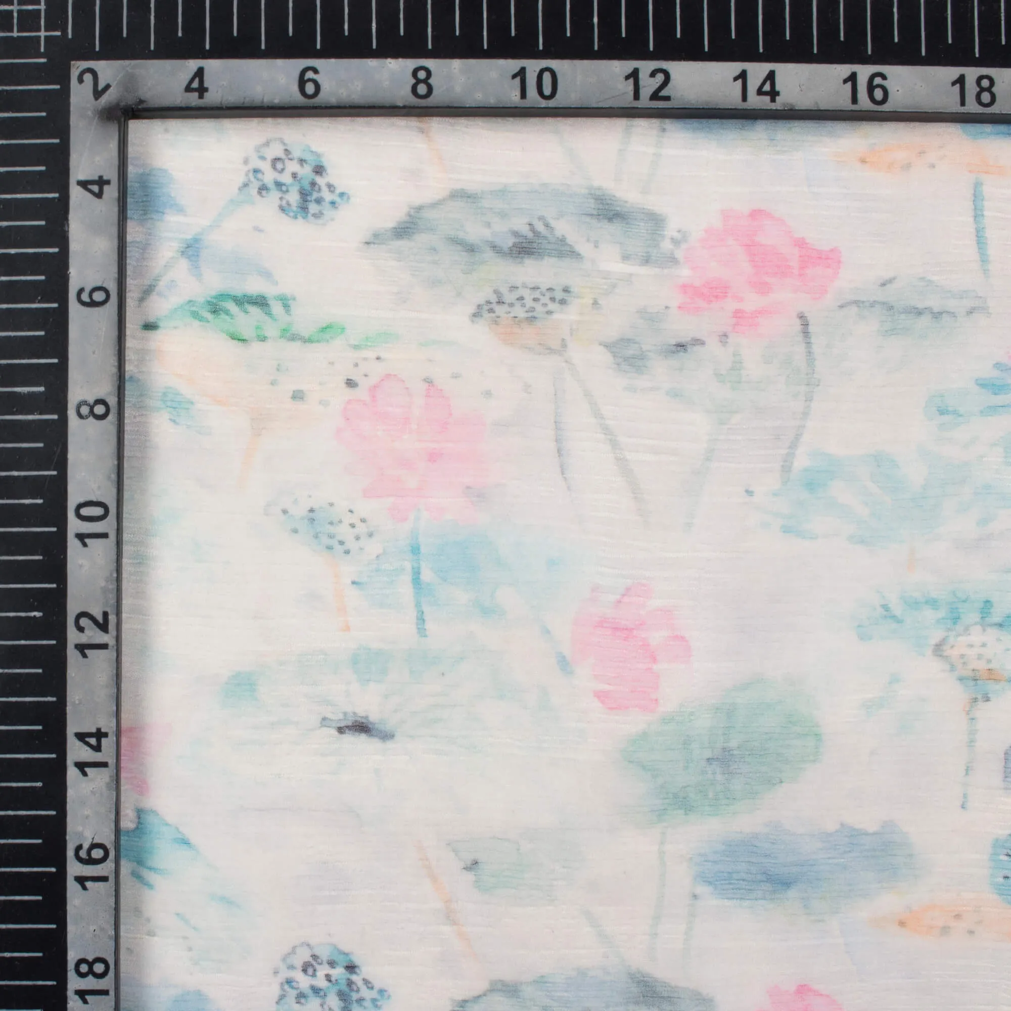 Blue Pink Floral Digital Print Chiffon Fabric