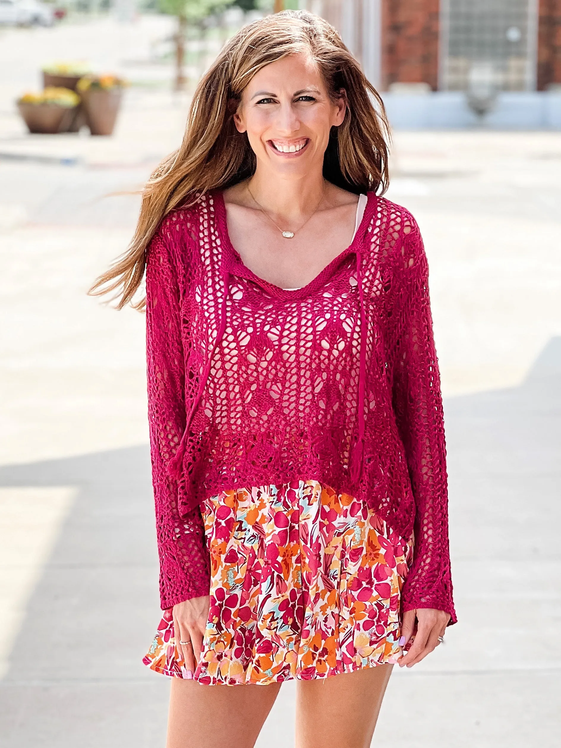 Crochet sweater hot pink - bohemian style