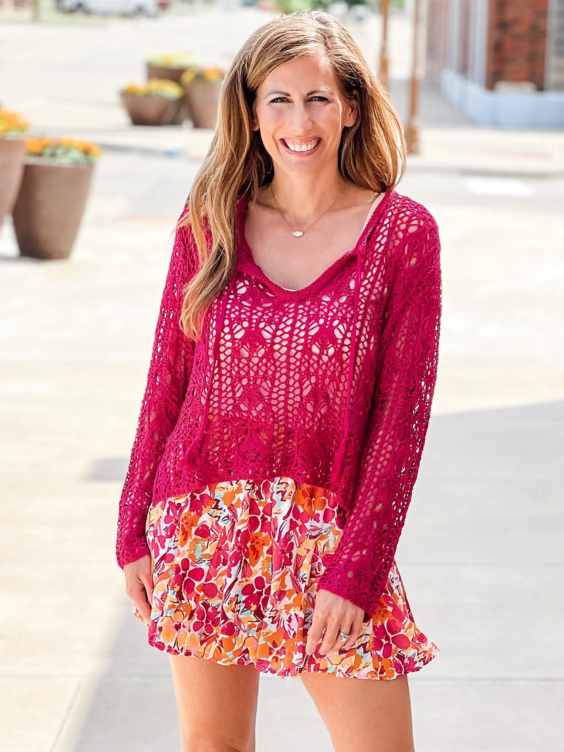 Crochet sweater hot pink - bohemian style