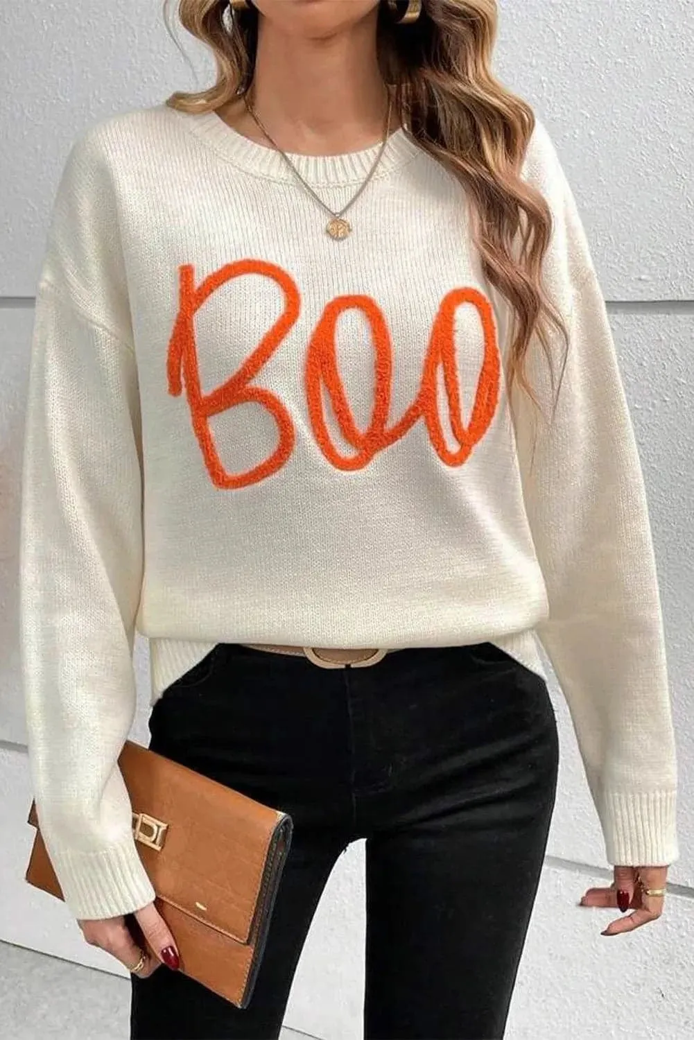 BOO Long Sleeve Sweater with Round Neck