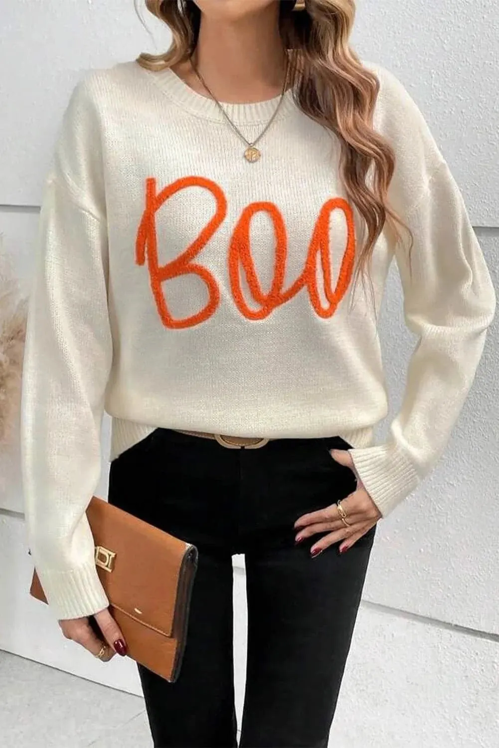 BOO Long Sleeve Sweater with Round Neck