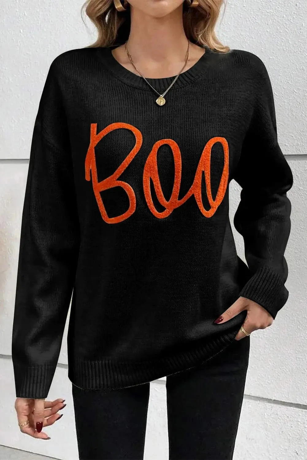 BOO Long Sleeve Sweater with Round Neck