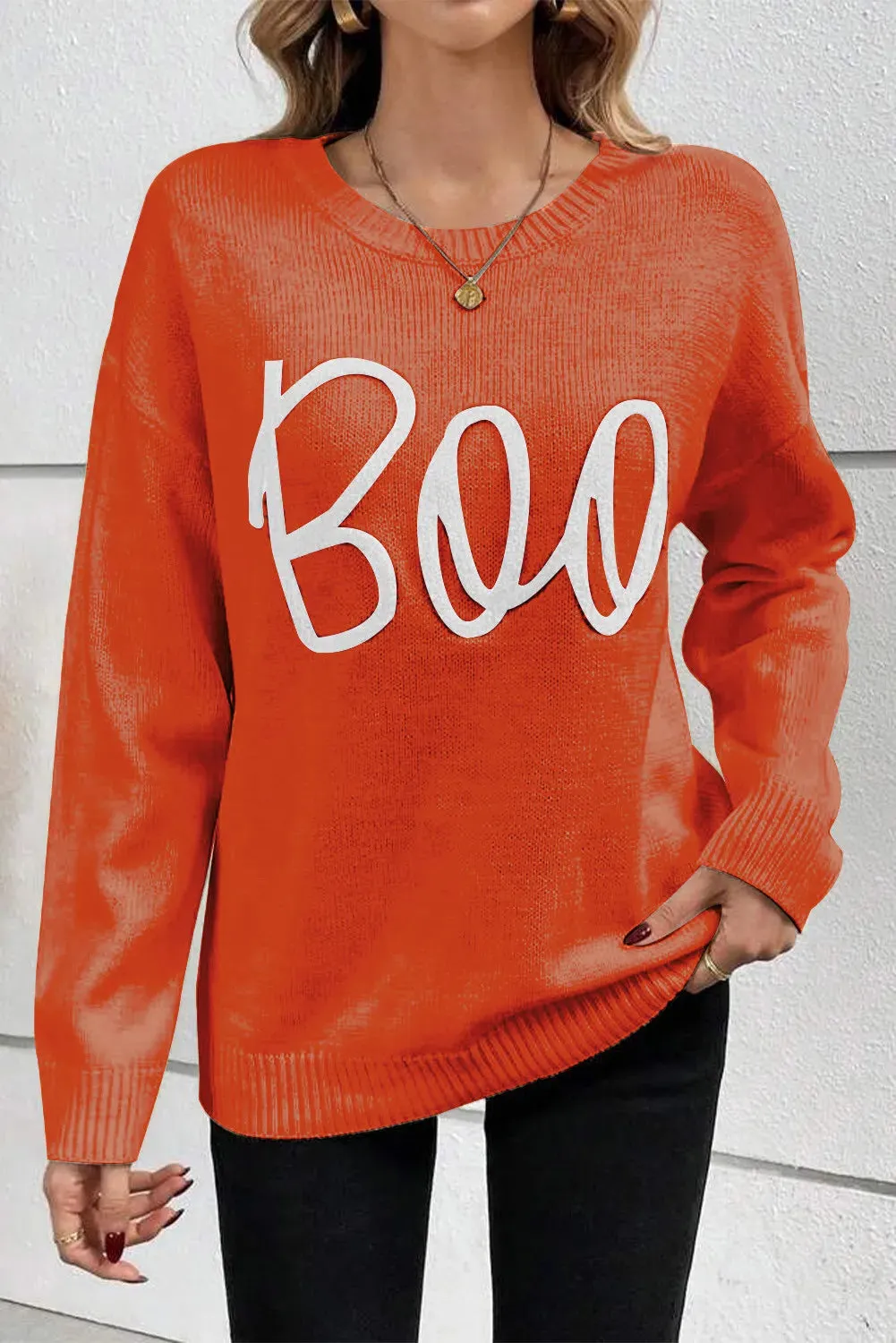 BOO Long Sleeve Sweater with Round Neck