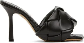 Black Bottega Veneta Intrecciato Lido Heeled Sandals