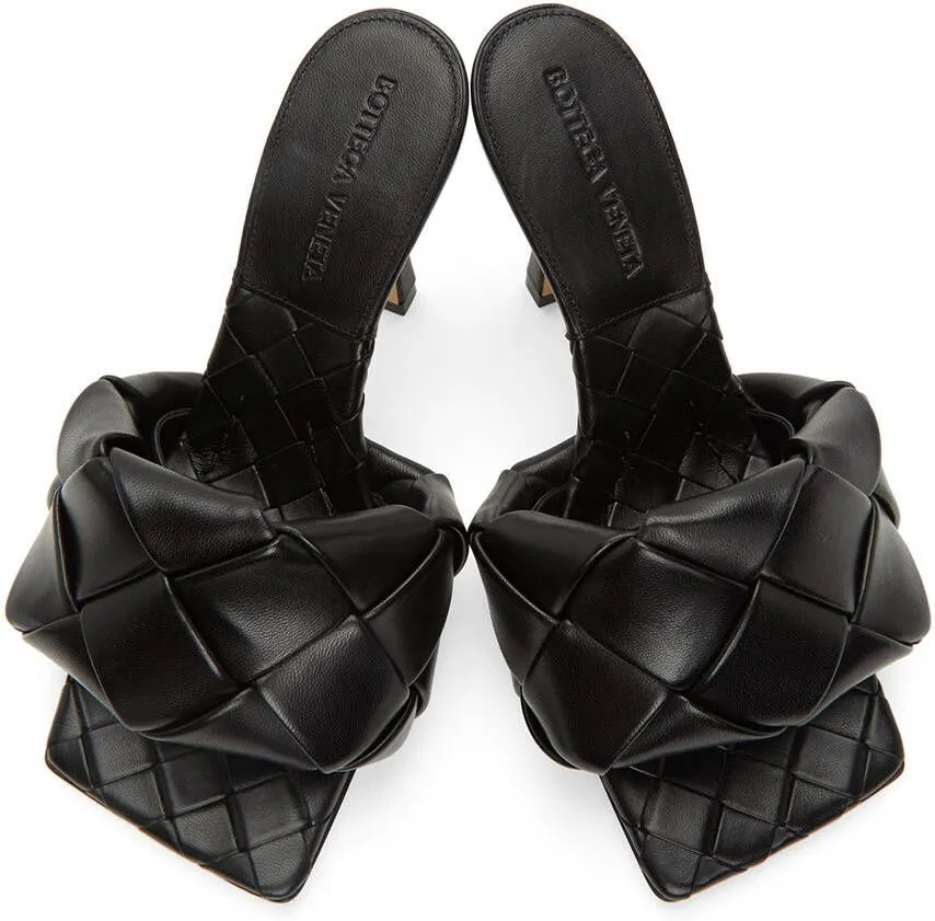 Black Bottega Veneta Intrecciato Lido Heeled Sandals