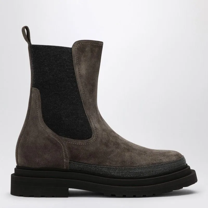 Brunello Cucinelli Elegant Brown Suede Chelsea Boots