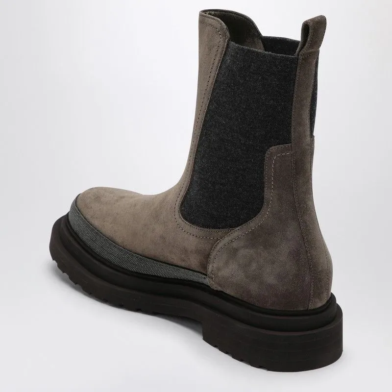 Brunello Cucinelli Elegant Brown Suede Chelsea Boots