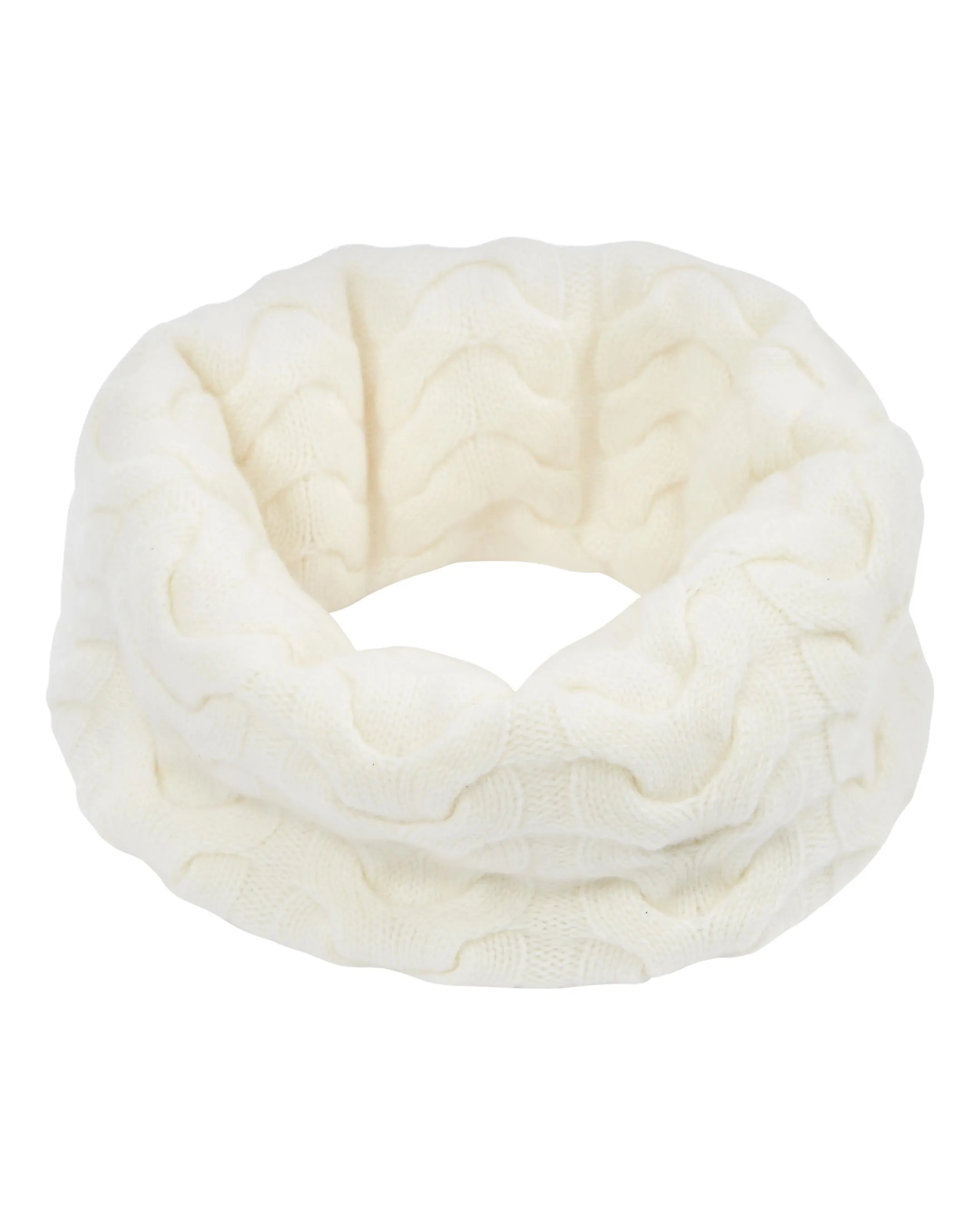 Cable Knit Cashmere Snood in Ivory White with Unisex Design.