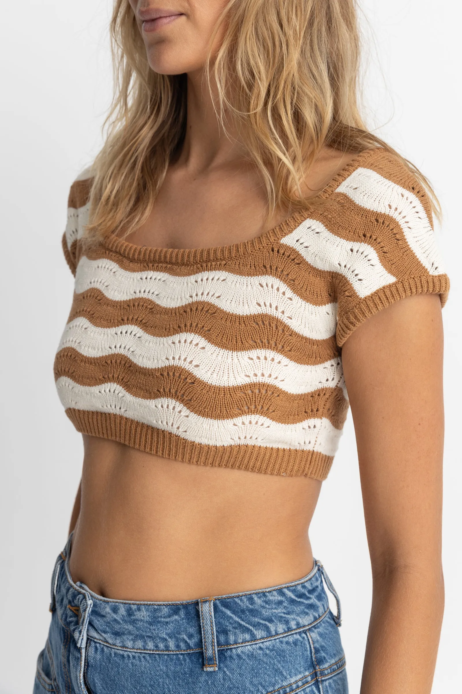 Cacao Stripe Sunshine Cap Sleeve Top