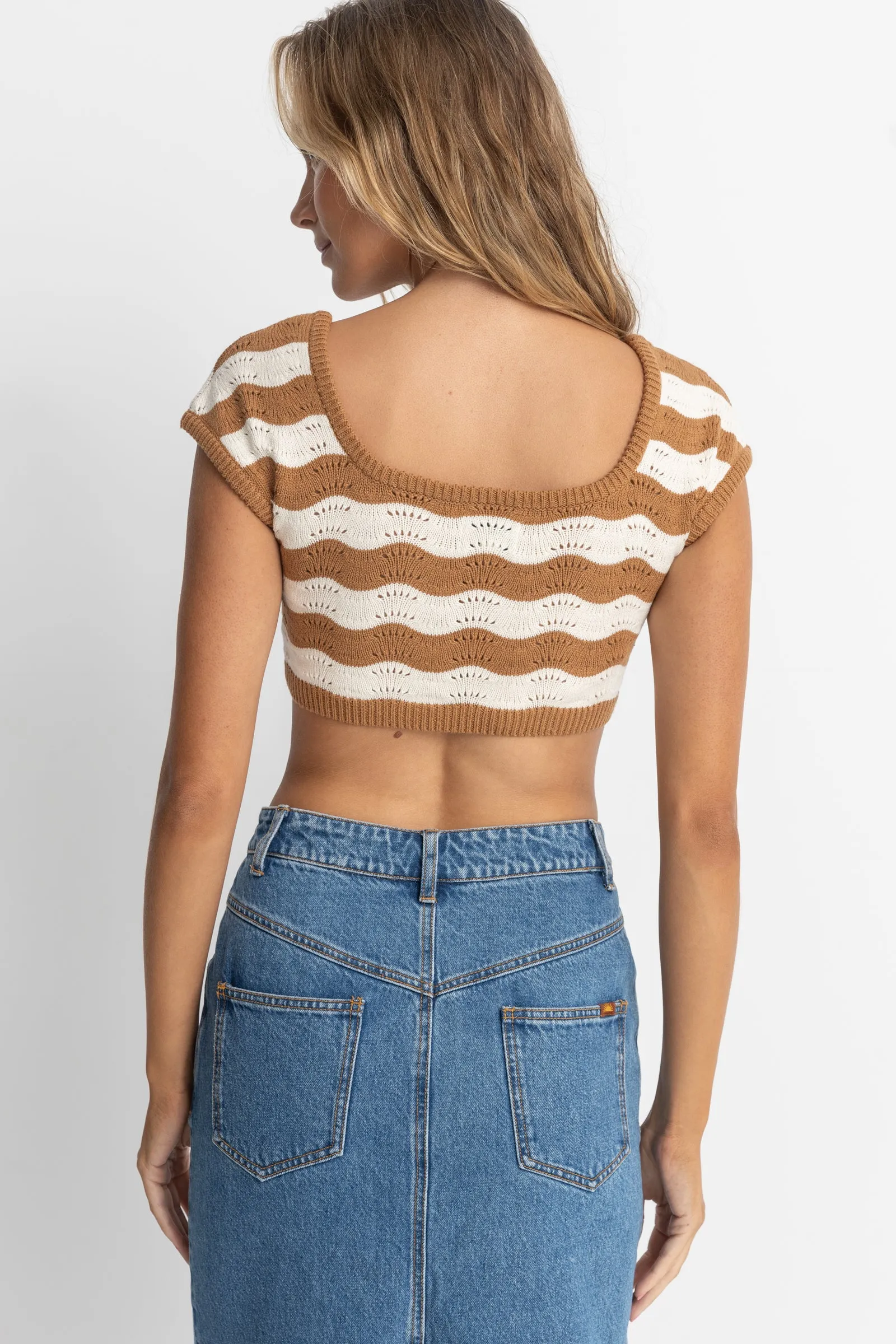 Cacao Stripe Sunshine Cap Sleeve Top