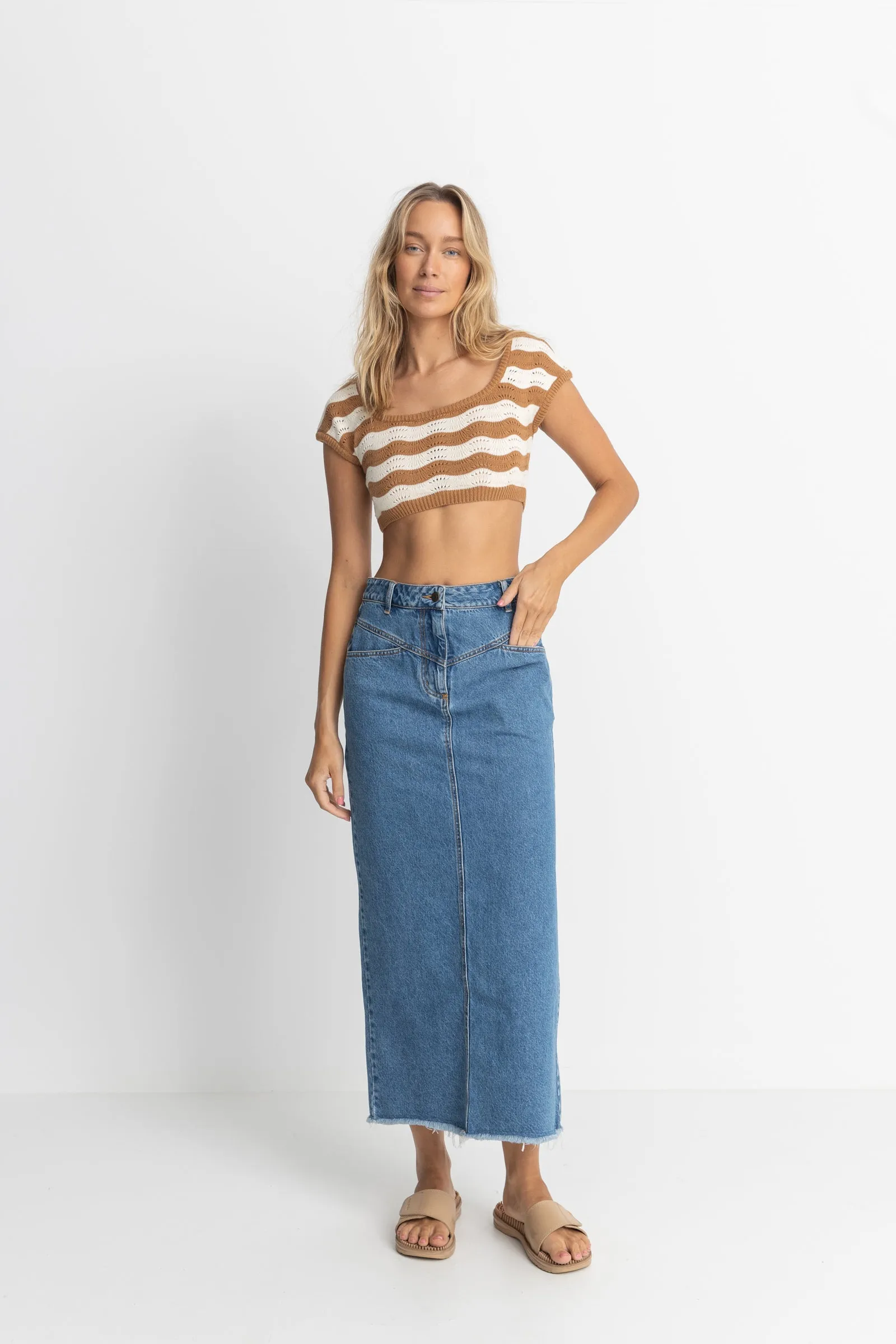 Cacao Stripe Sunshine Cap Sleeve Top