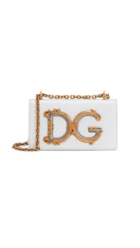 Calfskin White Phone Bag for DG Girls