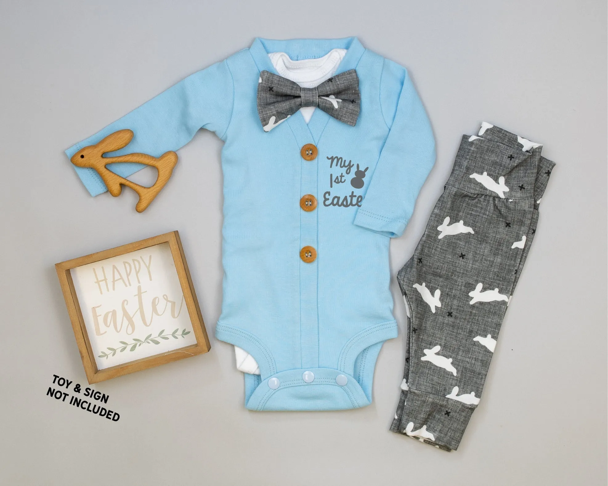 Cardisuit Set | Light Blue and Gray Bunny Print