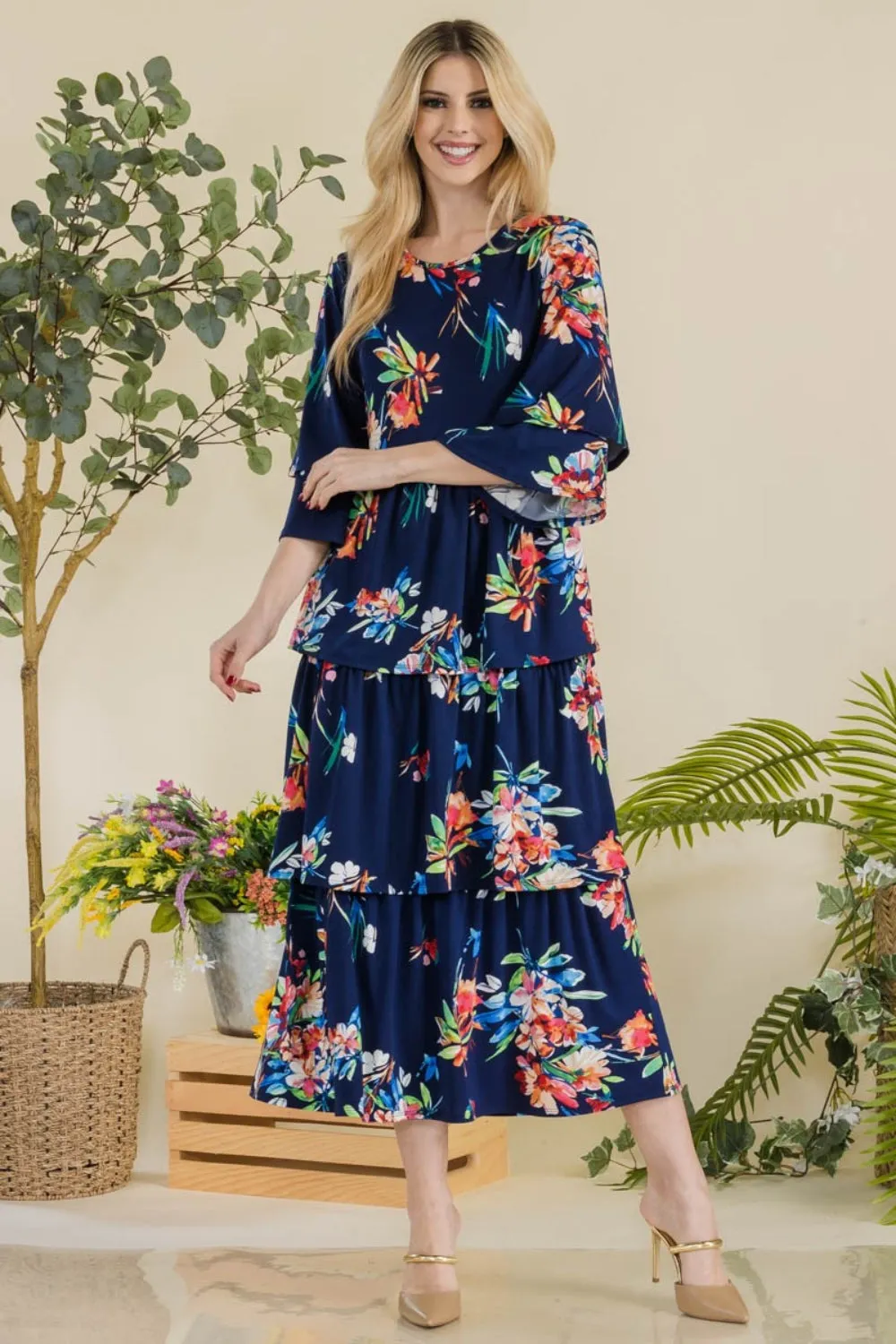 Celeste Floral Ruffle Tiered Midi Dress