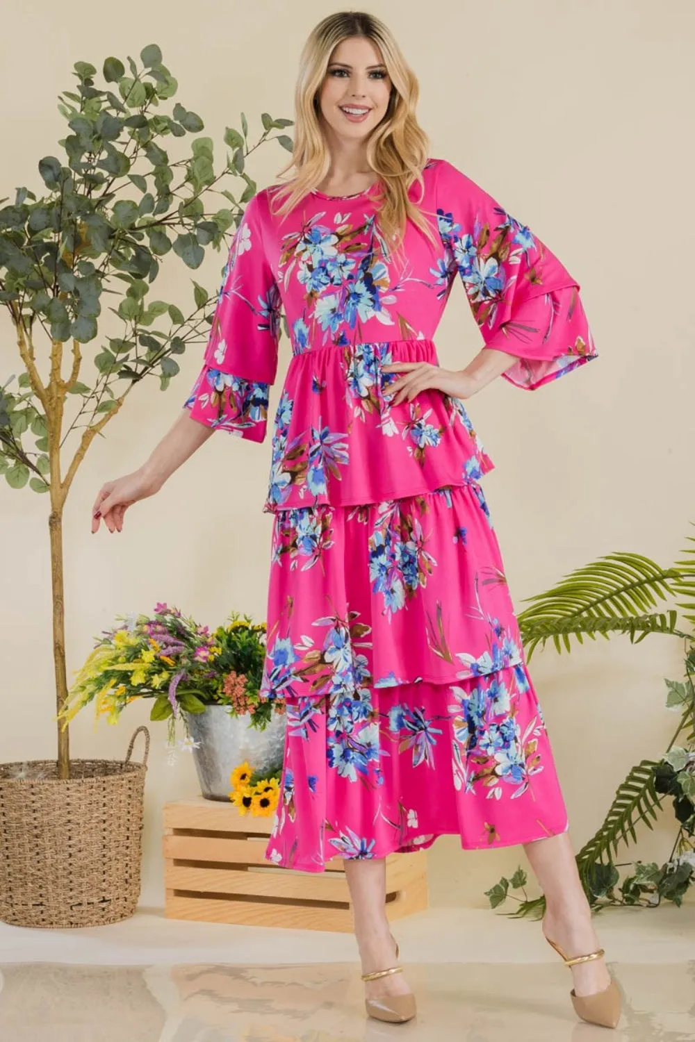 Celeste Floral Ruffle Tiered Midi Dress