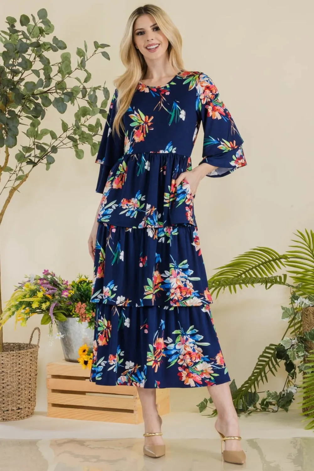 Celeste Floral Ruffle Tiered Midi Dress