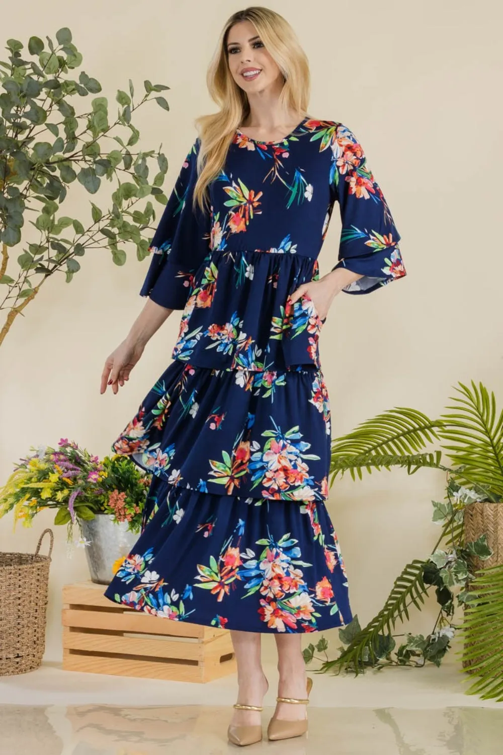 Celeste Floral Ruffle Tiered Midi Dress