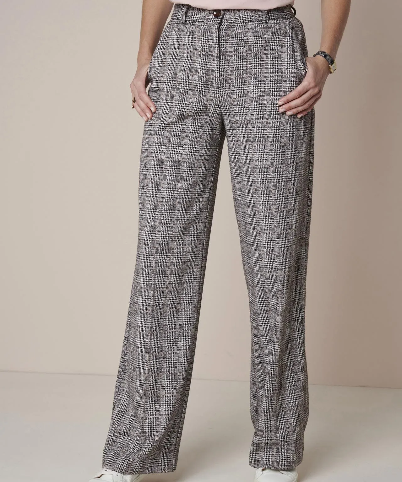 Check Print Wide-leg Trousers for Women