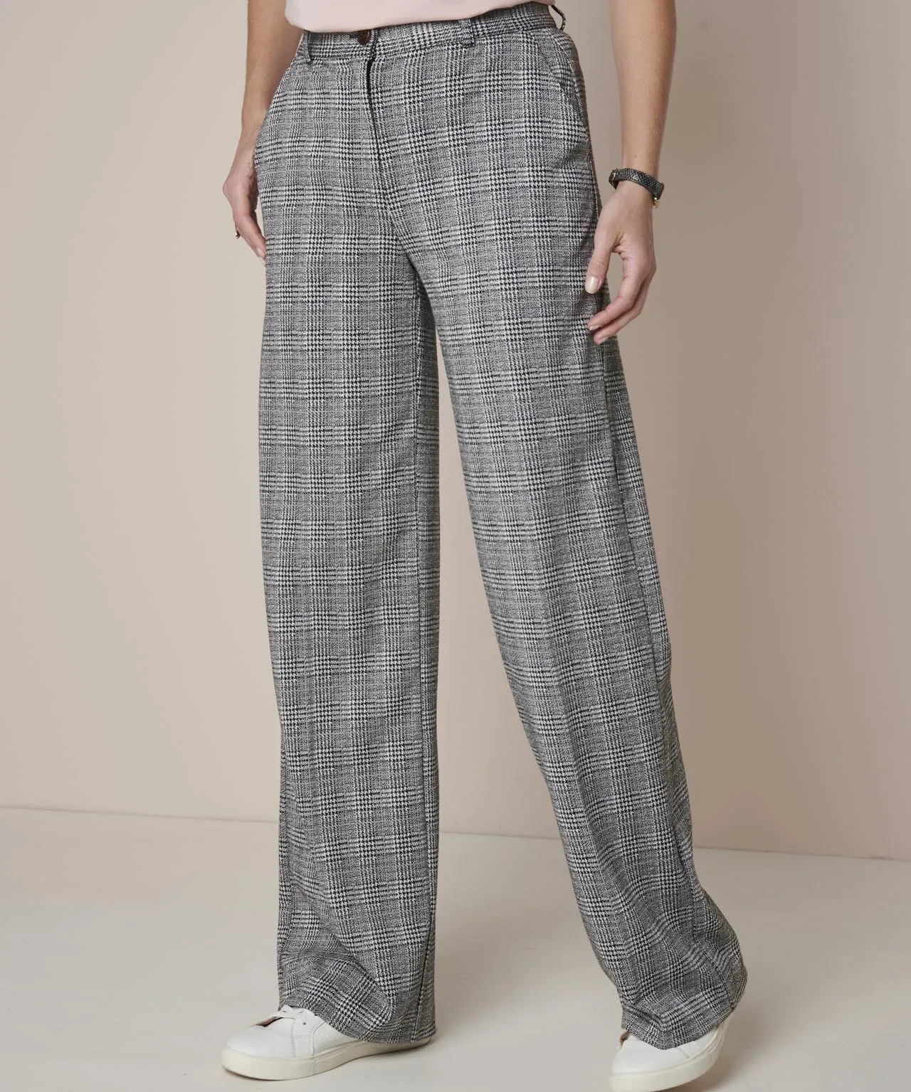 Check Print Wide-leg Trousers for Women