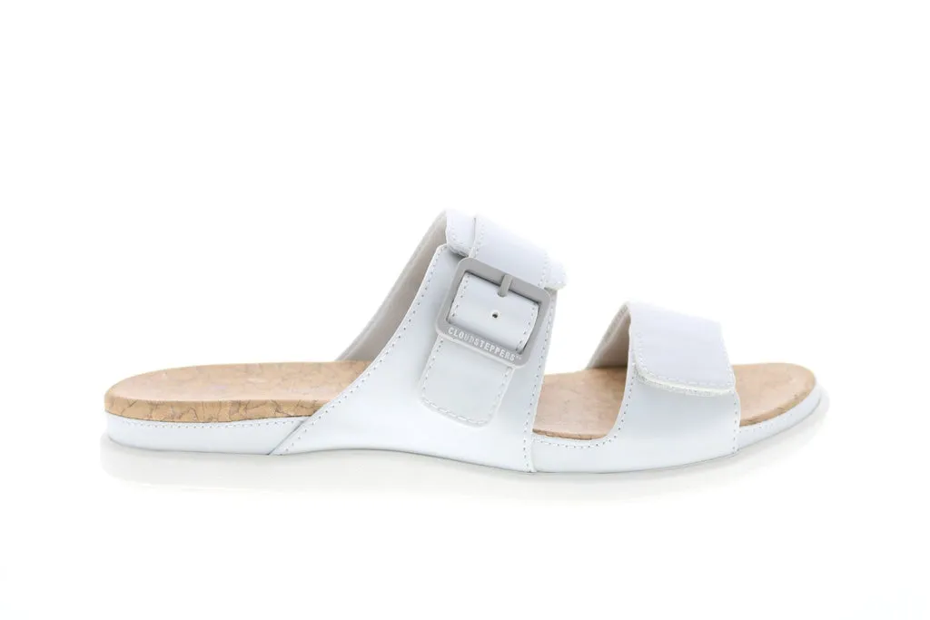 Clarks Step June Sun Womens White Synthetic Hook and Loop Slides Sandals Shoes