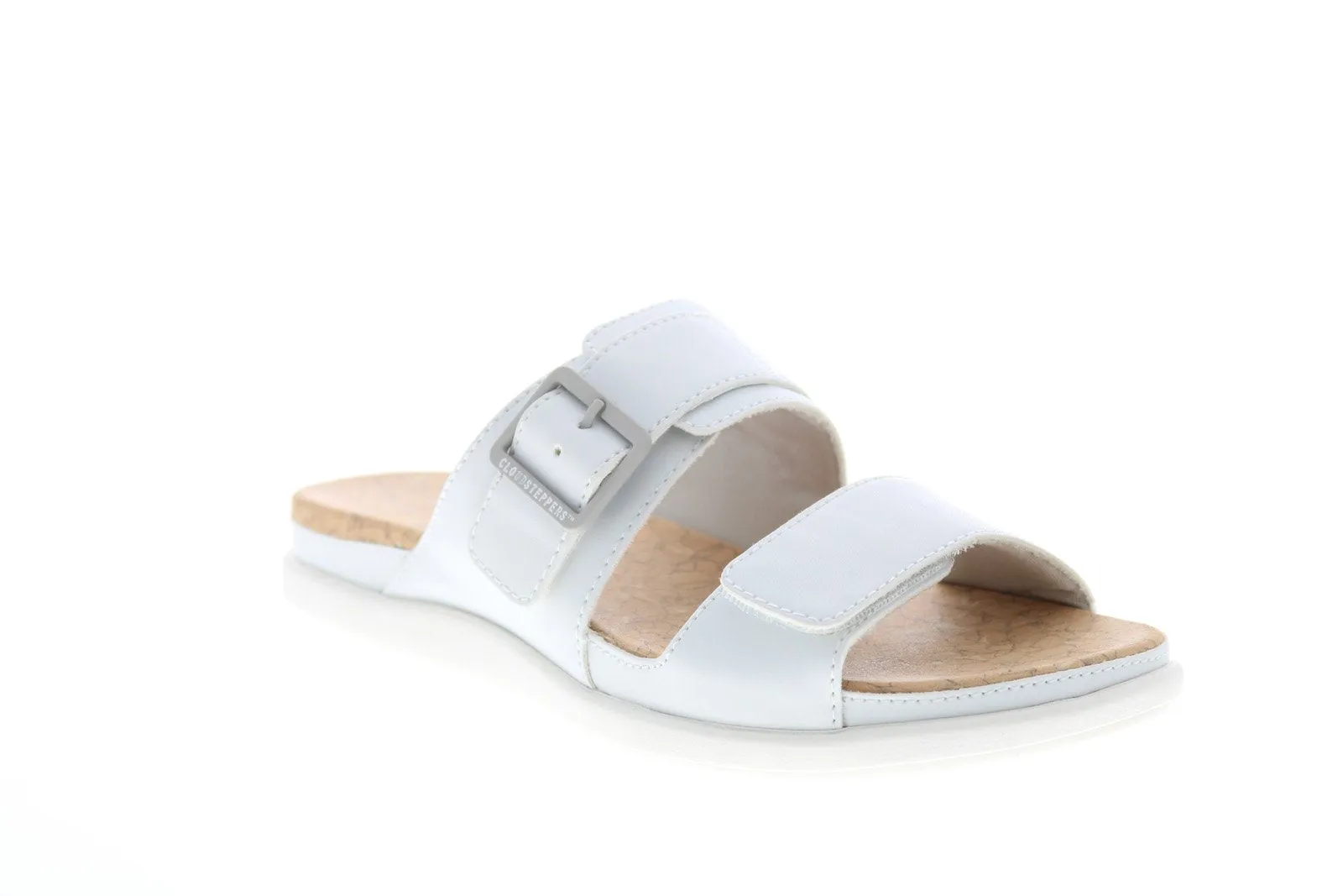 Clarks Step June Sun Womens White Synthetic Hook and Loop Slides Sandals Shoes