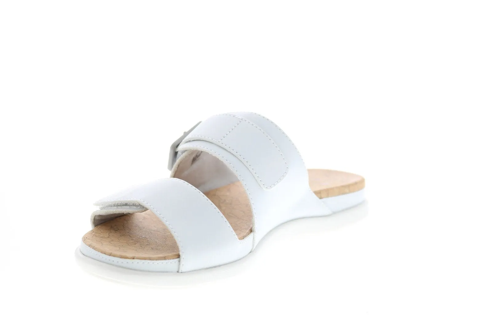 Clarks Step June Sun Womens White Synthetic Hook and Loop Slides Sandals Shoes